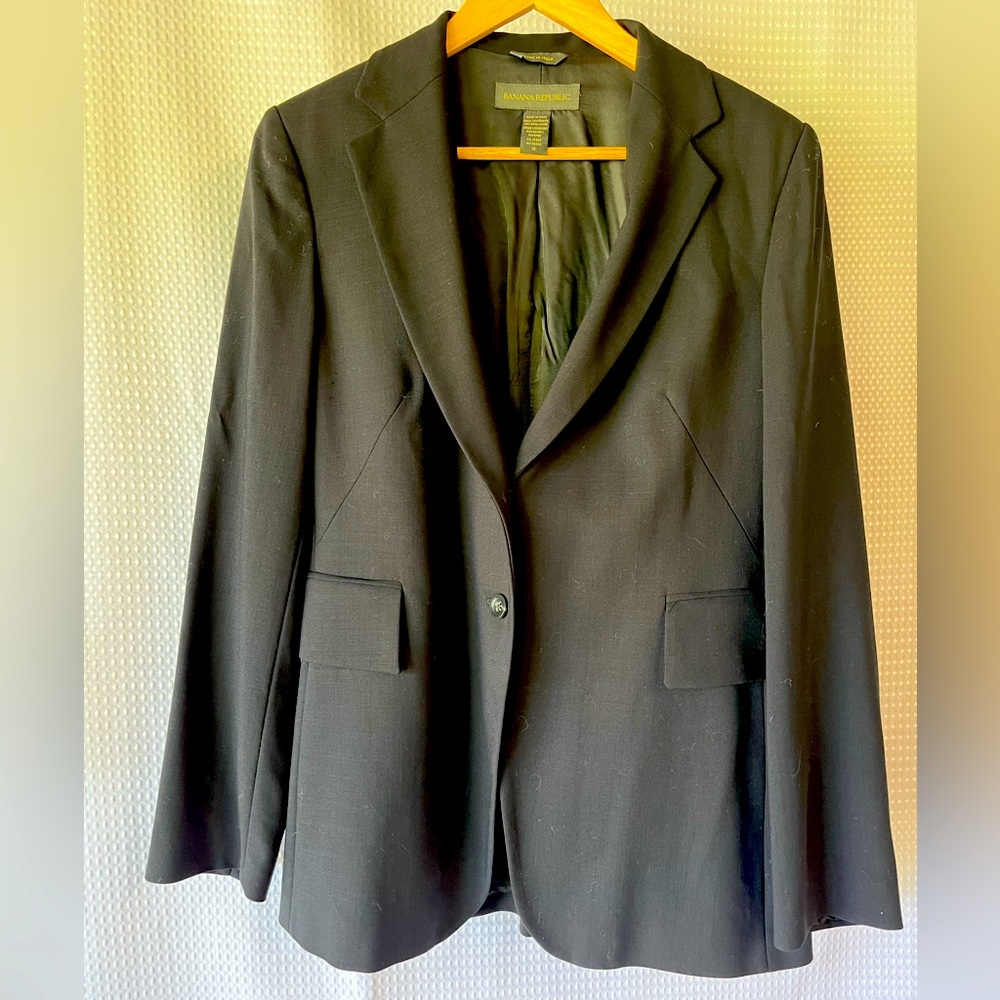 Banana Republic 100% Wool Black Jacket/Blazer; single breasted, women’s 12